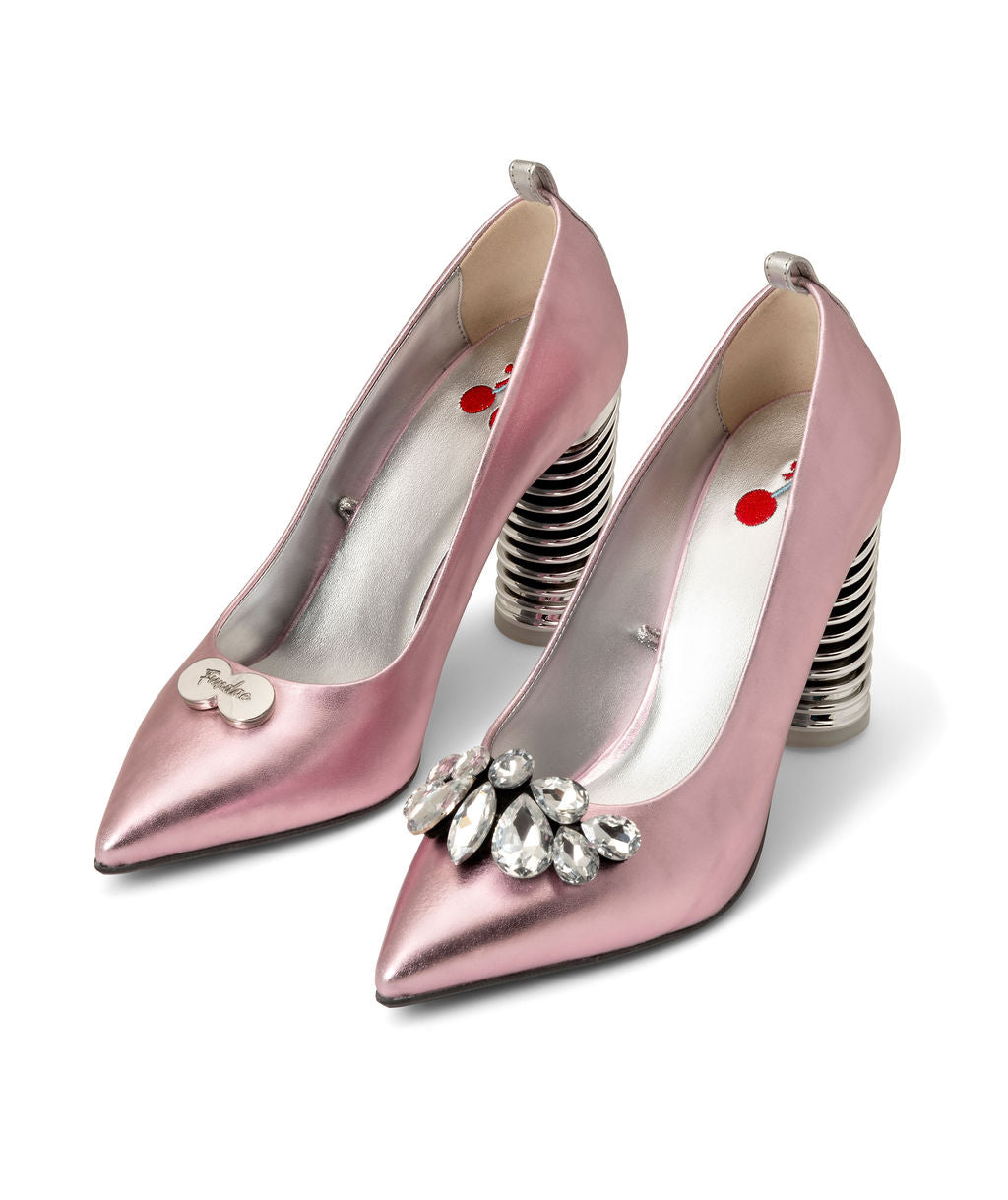 Push Up Pump | Recycled Leather ^ Swirl Cone ~ Silver * Magnetic